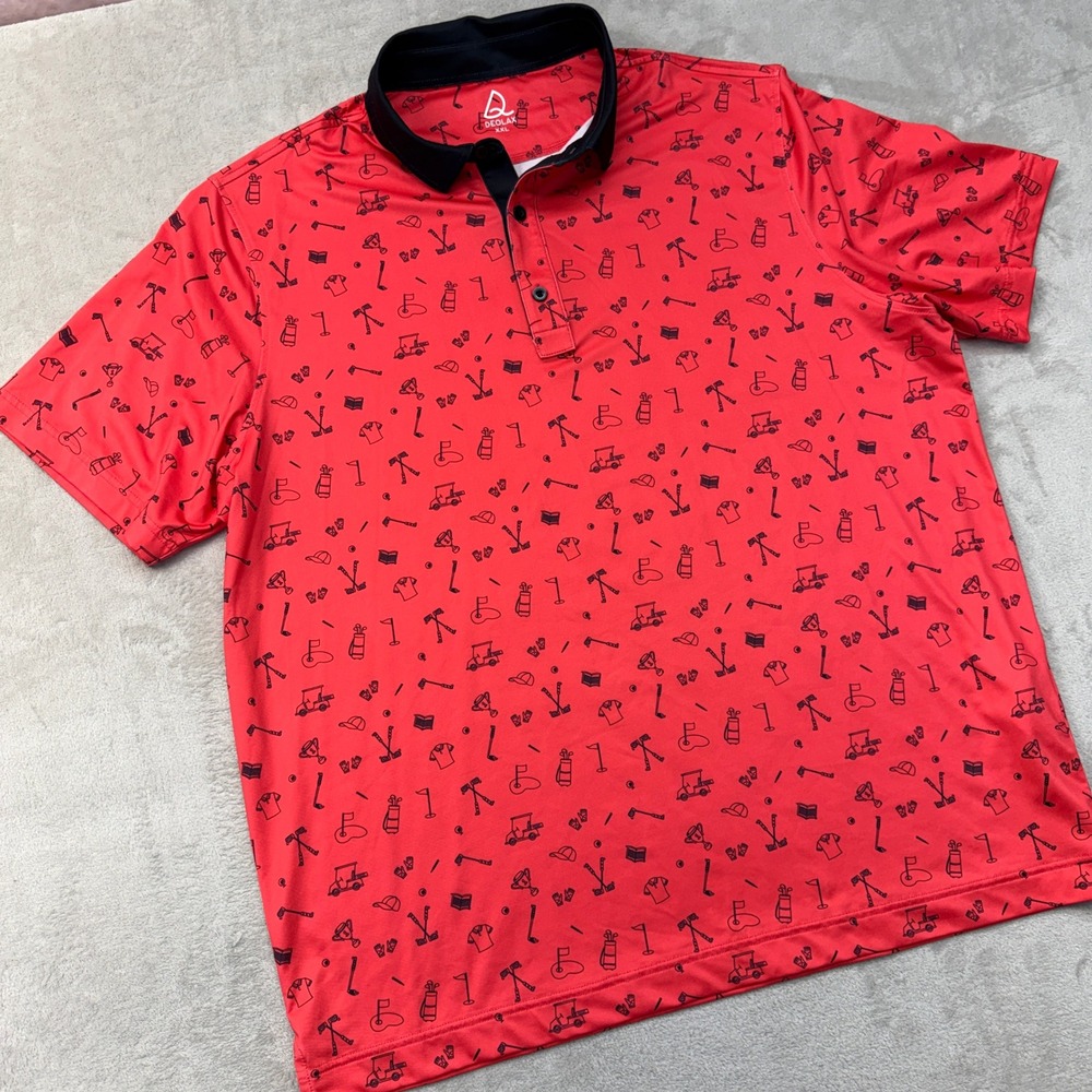 Deolax Shirt Men's XXL Polo Red Golf Cart Club Print Performance Short Sleeve